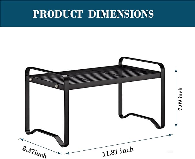 Metal Wire Cabinet Shelf - Multi-Functional Shelf Saver for Kitchen, Pantry, Countertop & Under Cabinet - Storage Solution for Spice Holder, Bookshelf & Cup Display Stand (Black, 1-Tier 12" L)