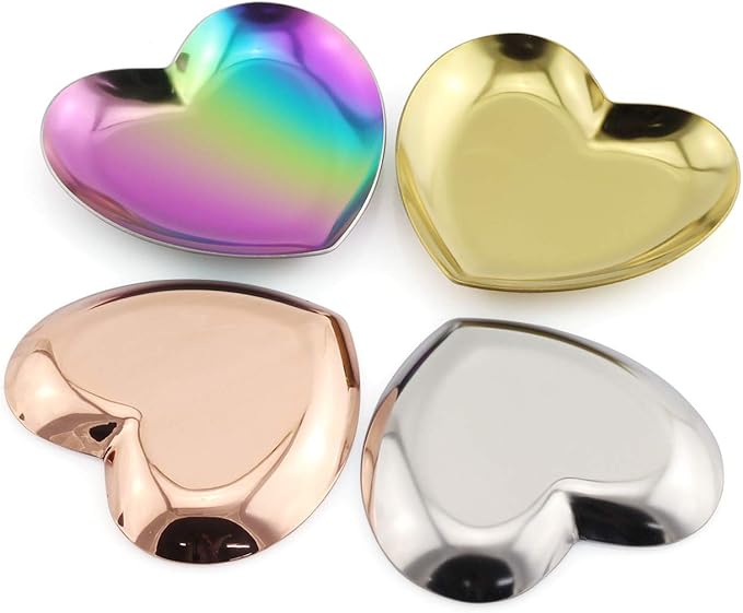 1 Piece Colorful Luxurious Metal Storage Tray Heart Shaped Jewelry Display Tray Home Decoration Serving Plate Craft For Table Organizer