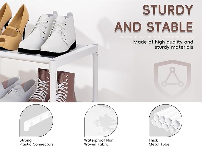 Extra Long Shoe Rack 6 Tier Shoe Storage Organizer with 2 Hooks, Wide Stackable Shoe Organizer Racks for Closet Entryway,Shoe Shelf Stand Sturdy Durable Shoes Holder Up to 39Pairs, White