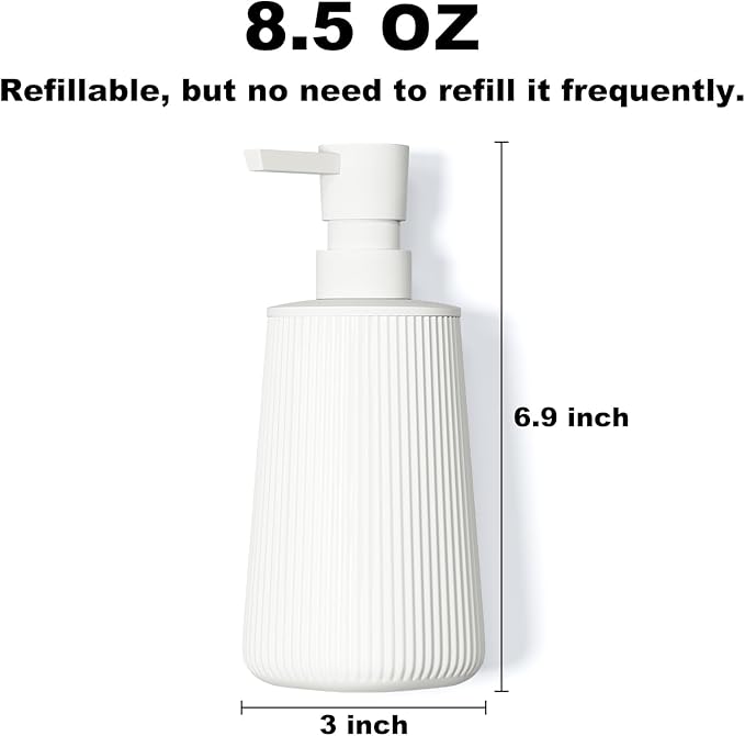 White Soap Dispenser Bathroom, Small Hand Soap Dish Soap Dispenser for Kitchen, Refillable Modern Liquid Soap Lotion Dispenser with Pump, Matte White