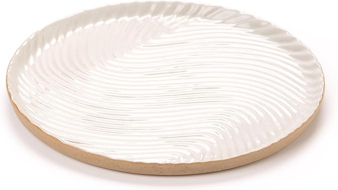 Vanity Tray with Brown Trim - Candle & Perfume Holder Organizer - Round White 11"11" - Home Decor for Dresser, Table, Bathroom Countertop