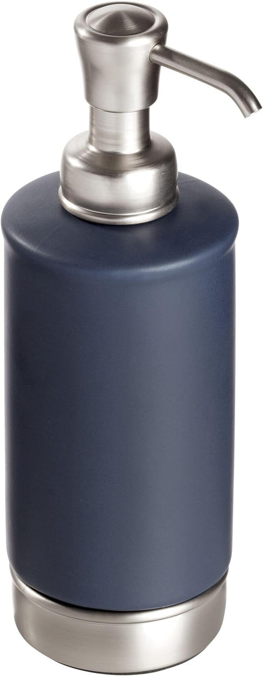 iDesign Hand Soap Dispenser for Bathroom or Kitchen - Refillable Soap Pump Bottle - Navy Blue/Brushed Nickel
