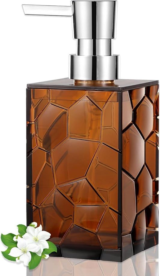 Hand Soap Dispenser, Clear Acrylic Plastic Liquid Pump Bottles Refillable Lotion Dispenser for Bathroom Decor Kitchen College Dorm, Amber