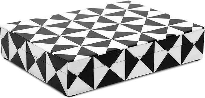 Handicrafts Home Small Decorative Storage Box with Lid – Black and White Keepsake Box, Decorative Trinket Box for Jewelry, Desk Organizer, Coffee Table & Shelf Decor – Trianlge 8 x 5 x 2