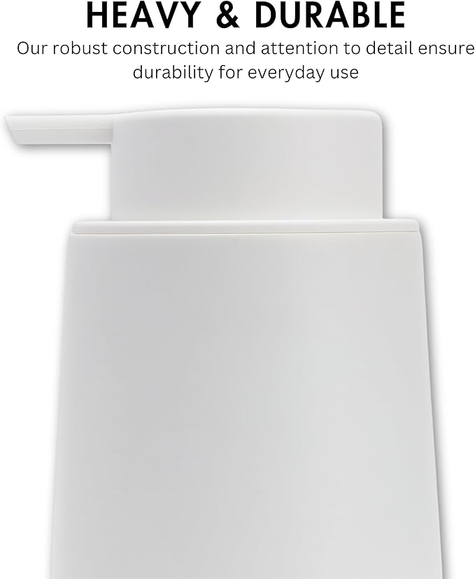 Matte White Round Soap Dispenser for Kitchen & Bathroom – 9 oz Refillable Resin Pump Bottle for Dish Soap, Hand Soap, Shampoo, Conditioner – Modern Countertop Dispenser with Non-Slip Protective Pads