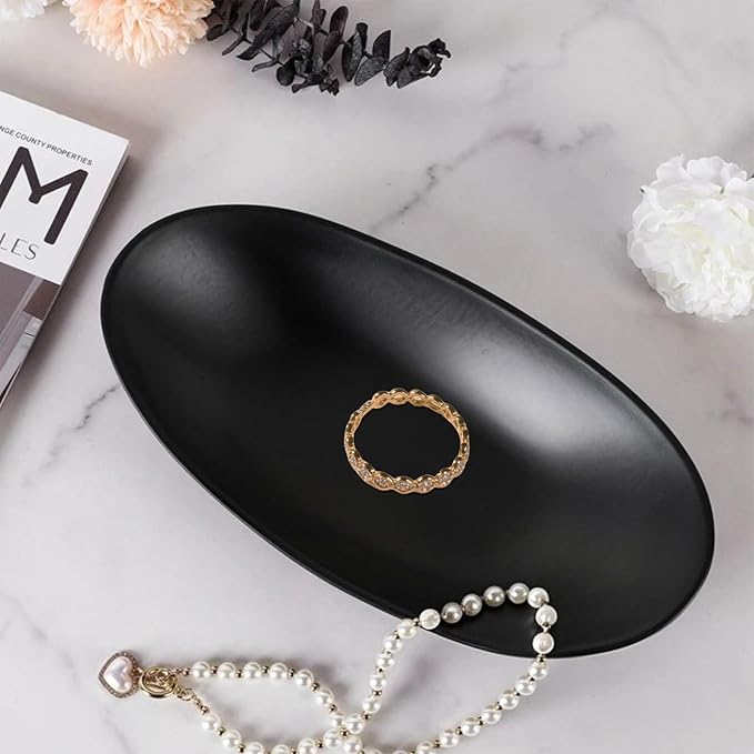 Black ring jewellery tray organiser tray, dresser decor key flat jewellery bowl decorative oval dish