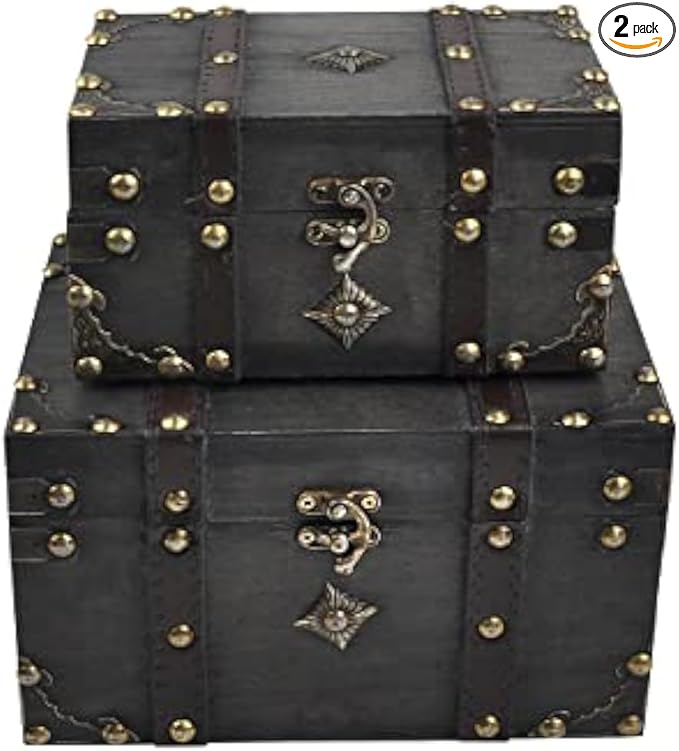 POWER UNICO FLOWER Vintage Treasure Lock Storage Box â Handmade Wooden Decorative Chest, Perfect Keepsake Box for Home DÃ©cor, Jewelry, Trinkets and Gift Storage (301-Combo2)