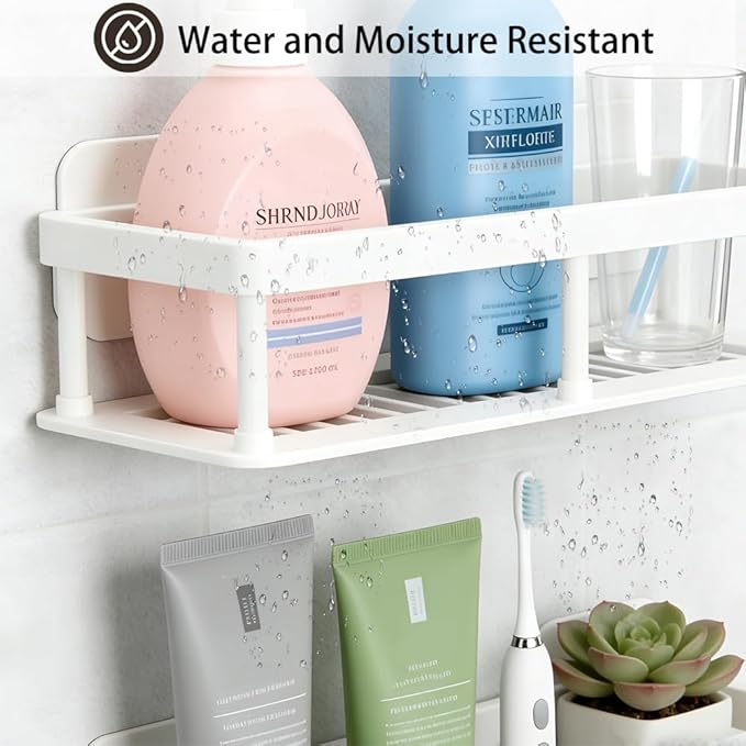 ACEXINYAN Shower Caddy Adhesive, Self-Adhesive Bathroom Shelves Basket, 2 Pack Large Capacity Shower Shelve with Hook Rack, No Drilling Bathroom Organizers and Storage for Home Decor (4, White)