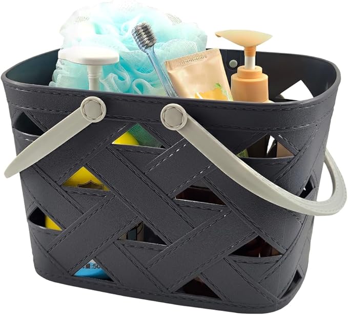 Portable Shower Caddy Basket Organizer with Comfort-Textured Surface and Bottom Drainage, Plastic Storage Basket Bin for Bathroom, Kitchen, Dorm Room, Bedroom (Dark grey 1 pcs)