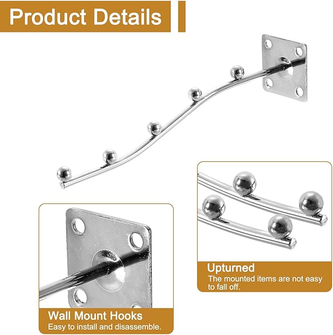 uxcell 10Pcs 8" Wall Mount Waved Waterfall Hanger, 5 Beads Clothing Hangers, Garment Display Hooks with Screws for Clothing Stores, Bedroom, Silver