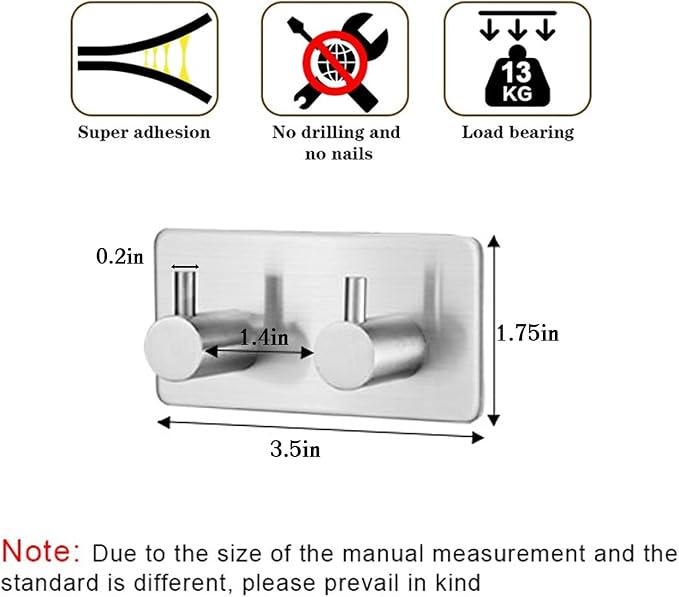 Wall Mounted Key Holder,3 Key hooks for Wall Decorative,Adhesive Key Organizer Key Hanger for Entryway, Kitchen, Bedroom,Bathroom - (Silver, 2 Hooks - 2 Pack)