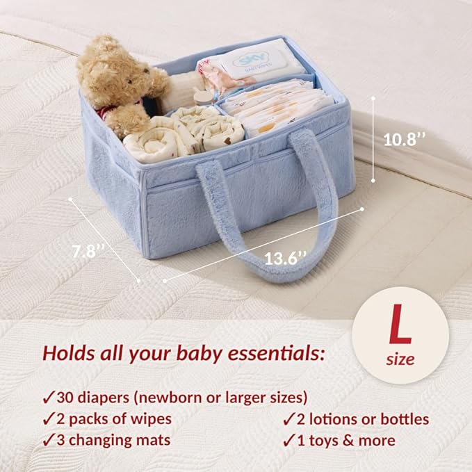 luxury little Soft Baby Diaper Caddy Organizer, Nursery Storage Basket with Removable Divider, Portable Baby Diapers Basket, Gifts for New Parent, Baby Shower, Newborn Must-Have Essentials, Baby Blue