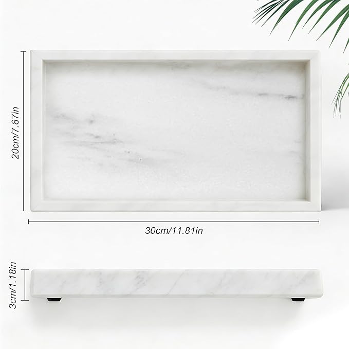 Natural Marble Tray, Stone Tray for Bedroom/Bathroom/Kitchen/Vanity Countertop, Jewelry Tray for Rings Earrings Necklace Bracelet Watch, Room Decor Aesthetic