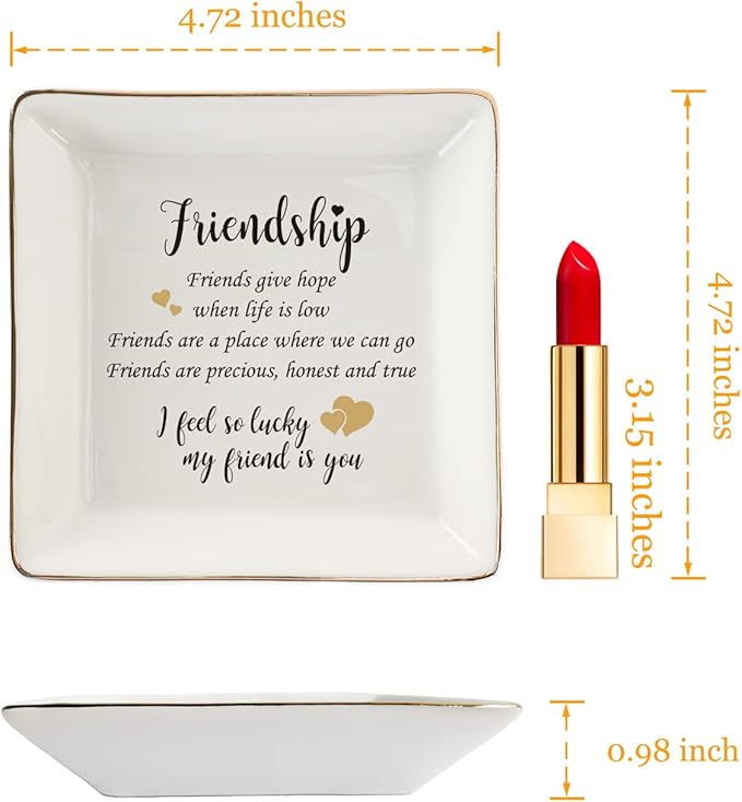 HOME SMILE Best Friends Ring Dish Decorative Tray-Friendship Present-Sentimental Inspirational Gift for Cheer Up Women-Friends Are A Place Where We Can Go,Iâm Lucky My Friend is You