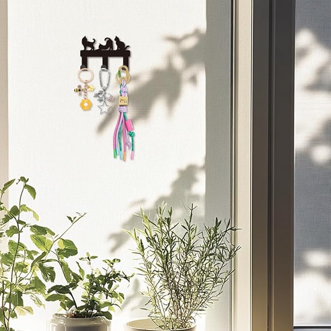 Cat Various Actions Metal Key Holder for Wall Mini Key Hook Organizer Rack Key Hangers Wall Decorative with 3 Hooks for Entryway Front Door Hallway Kitchen Office Bag Clothes Key Hanging