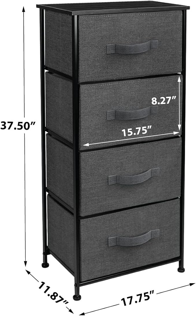 Sorbus Nightstand with 4 Drawers - Bedside Furniture & Night Stand End Table Dresser with Steel Frame, Wood Top, Easy Pull Fabric Bins for Home, Bedroom Accessories, Office & Dorm