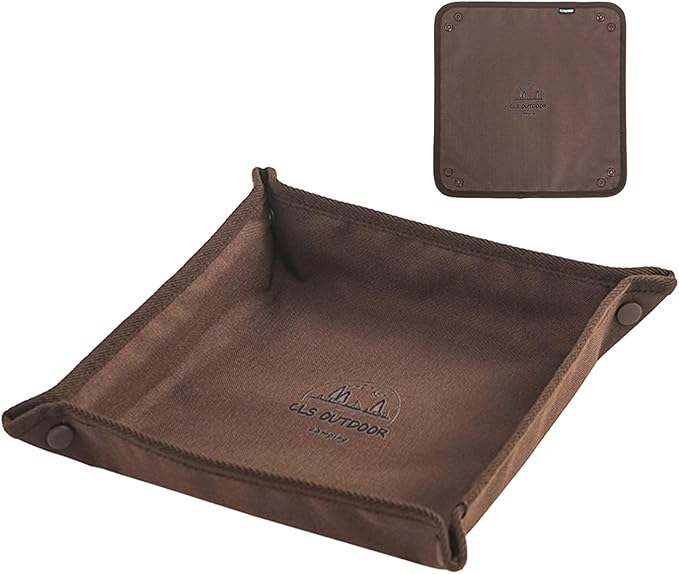 Portable Collapsible Canvas Storage Tray, 12x12 Inch, Multi-Functional Organizer for Home, Travel, Camping, Vanity, Kitchen, Outdoor Picnics (Brown)