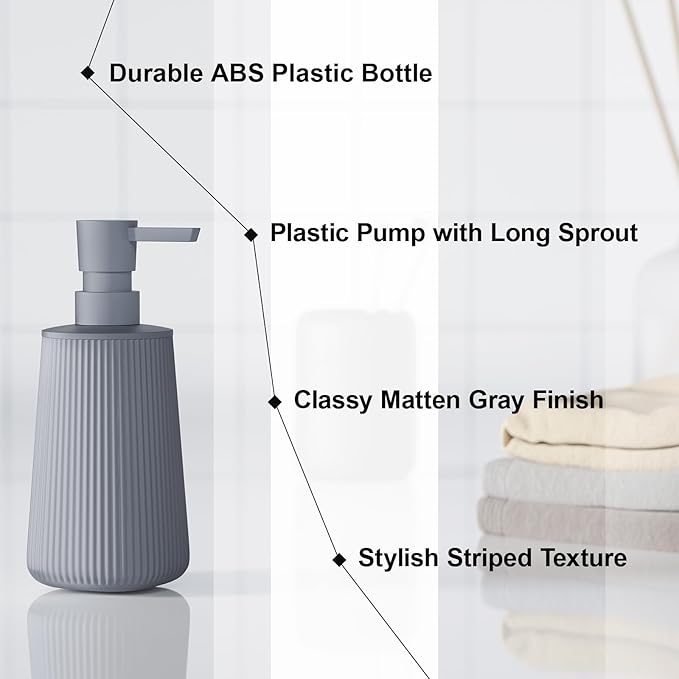 2 Pack Bathroom Soap Dispenser Set, Grey Dish Soap Dispenser for Kitchen, Small Plastic Hand Soap Dispensers 8.5 Oz, Liquid Soap Container Bottle with Pump, Matte Gray