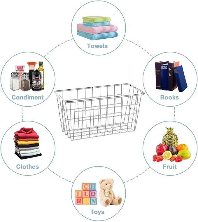 2 Pack Hanging Storage Basket, Bathroom Basket, Household Goods, with Traceless Tape, no Drilling, for Cabinet Storage, Kitchen, Bathroom, Storage Room,Chrome