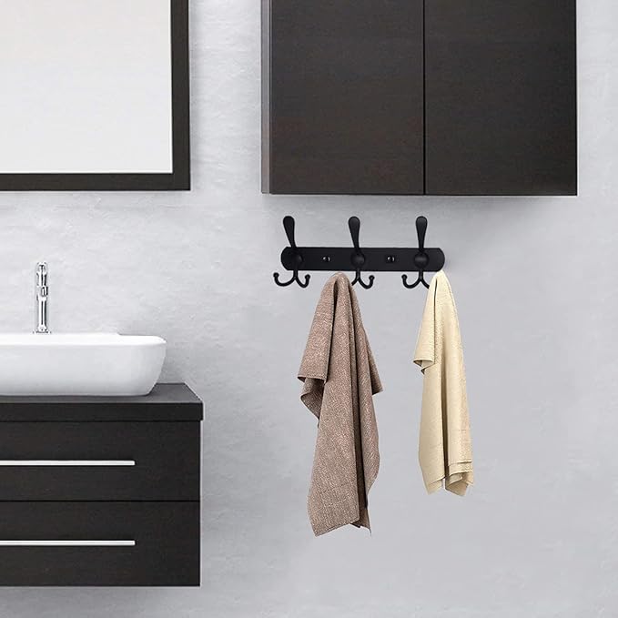 Coat Rack Wall Mounted,3 Tri Stainless Steel Coat Hook for Coat Hat Robes Towel in Mudroom Entryway (Black, 2 Pack 3 Hook)