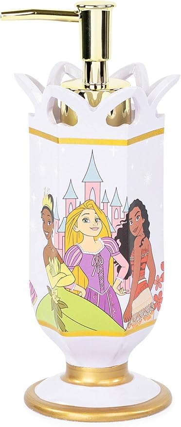 Jay Franco Disney Princess Soap Dispenser - Light Purple Kids Bathroom Accessory - Resin Lotion Pump Features Cinderella, Moana, Rapunzel & Tiana