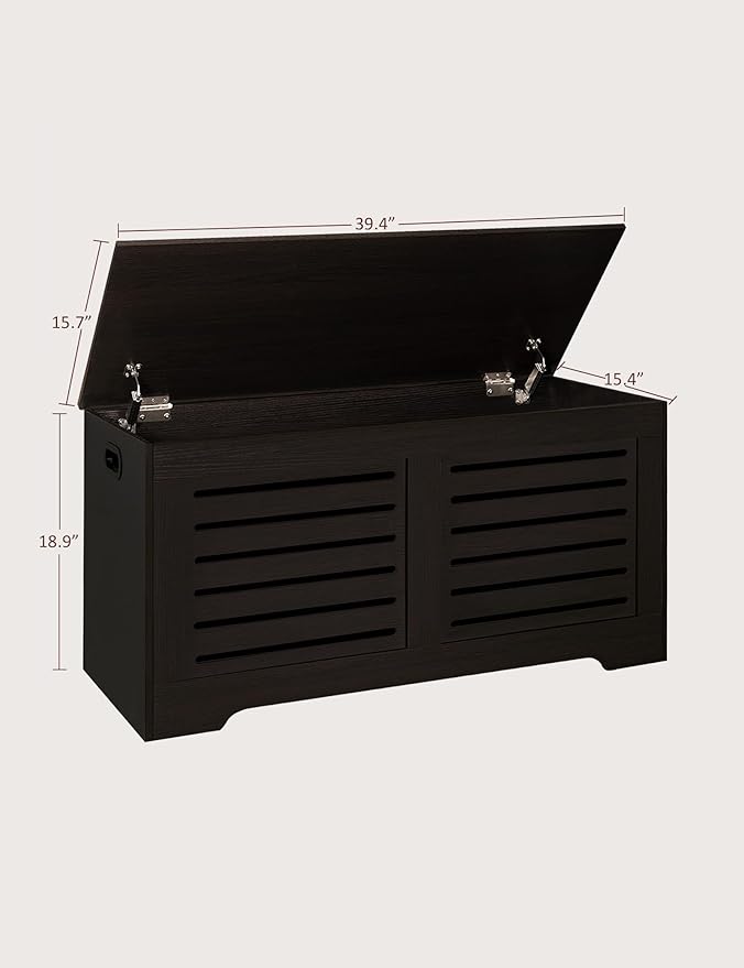DINZI LVJ Storage Chest, 39.4âWooden Toy Box with 2 Safety Hinges, Retro Entryway Shoe Storage Bench with Flip-Top, Sturdy Large Storage Trunk for Living Room, Bedroom, Easy Assembly, Espresso