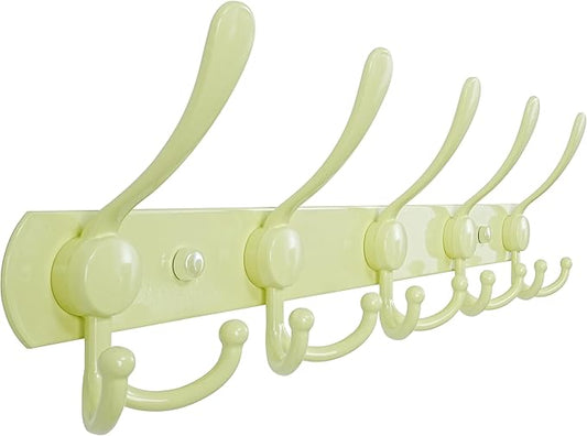 Dseap Coat Rack Wall Mounted - 5 Tri Hooks, Heavy Duty, Stainless Steel, Metal Coat Hook Rail for Coat Hat Towel Purse Robes Mudroom Bathroom Entryway, Yellow