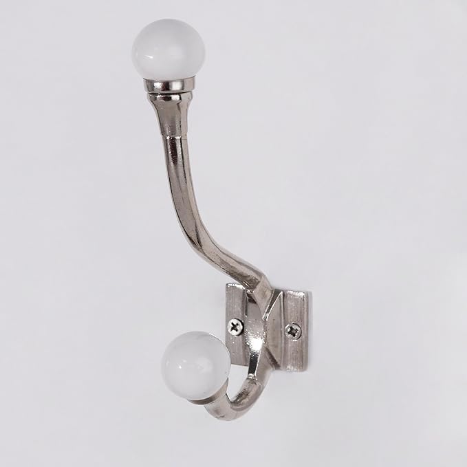 Indian Shelf Pack of 12 Heavy Duty White Double Prong Ceramic Decorative Wall Hooks Unique Coat Rack Wall Mount Double Hooks for Hanging Towel Hooks for Bathrooms Backpack Purse Hanger