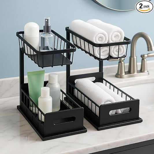 USTECH Under Sink Organizer, 2-Tier, Cabinet Organizer, Bathroom Organizer, Under Sink Organizers & Storage, Pack of 2