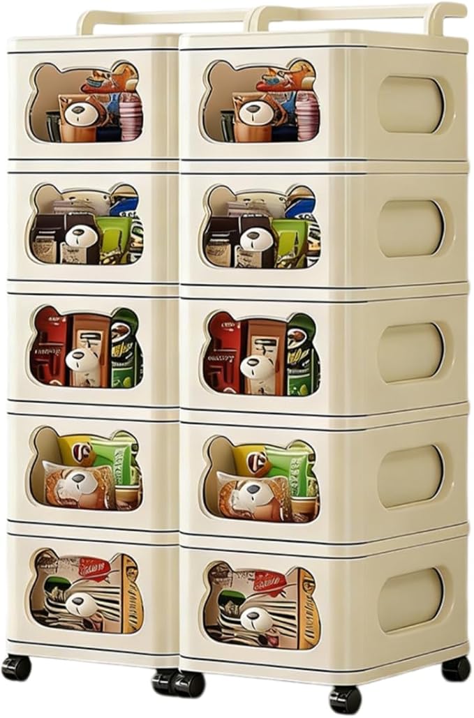 Drawer Storage Organizer, Rolling Storage Cart with 10 Drawers, Plastic Drawer Tower Organization Storage Container with Wheels for Home, Bathroom, Kitchen, Entryway, Office, Dorm