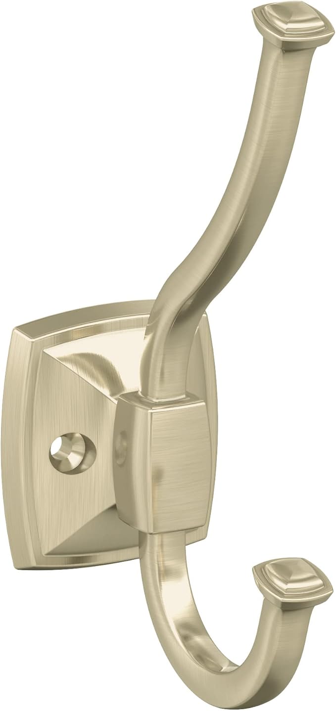 Amerock H37002BBZ | Kinsale Double Prong Decorative Wall Hook | Golden Champagne Hook for Coats, Hats, Backpacks, Bags | Hooks for Bathroom, Bedroom, Closet, Entryway, Laundry Room, Office