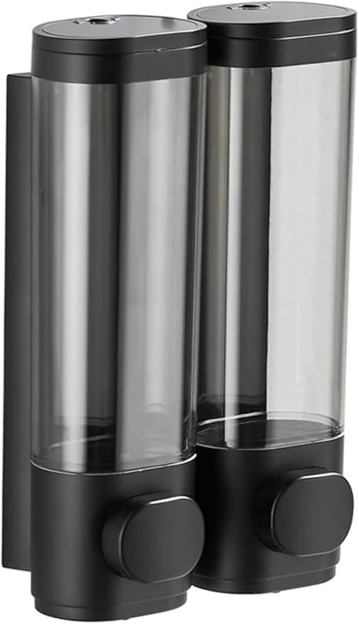 2-Chamber Soap Dispensers Wall Mount,400ml Bathroom Shower Dispenser,Press Manually Lotion Shower Soap Dispenser Use for Home,Bath,Kitchen,Hotels,Apartment,Restaurants(Black)