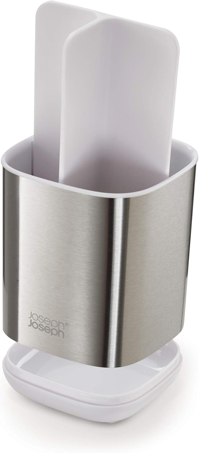 Joseph Joseph EasyStore Stainless-Steel Toothbrush Holder Bathroom Storage Countertop Organizer Caddy, Small
