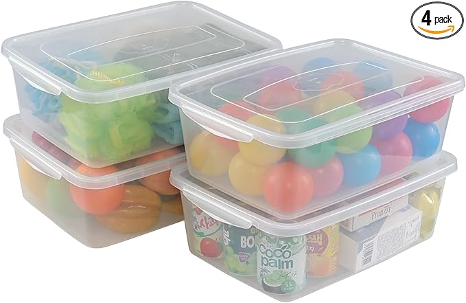 14 Quart Clear Latching Box, Plastic Storage Container Bins with Lids Set of 4