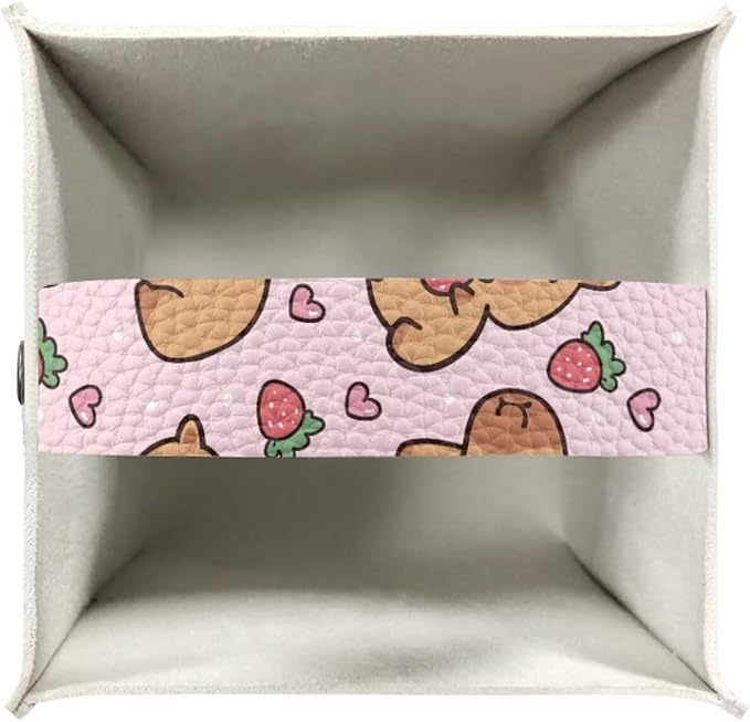 Capybara Strawberry Tissue Box Covers Foldable Square Facial Tissue Case Waterproof Facial Paper Organizers Dispenser for Bathroom Night Stand