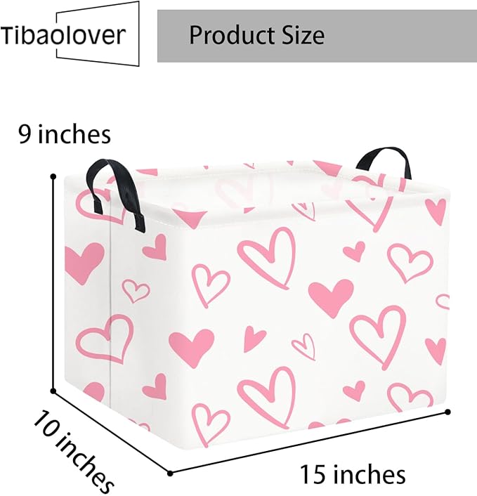 Rectangular Heart Basket Kids Baby Girls Basket Cute Toy Storage Bin Organizer Shelf Book Love Room Decor(Pink Hearts)