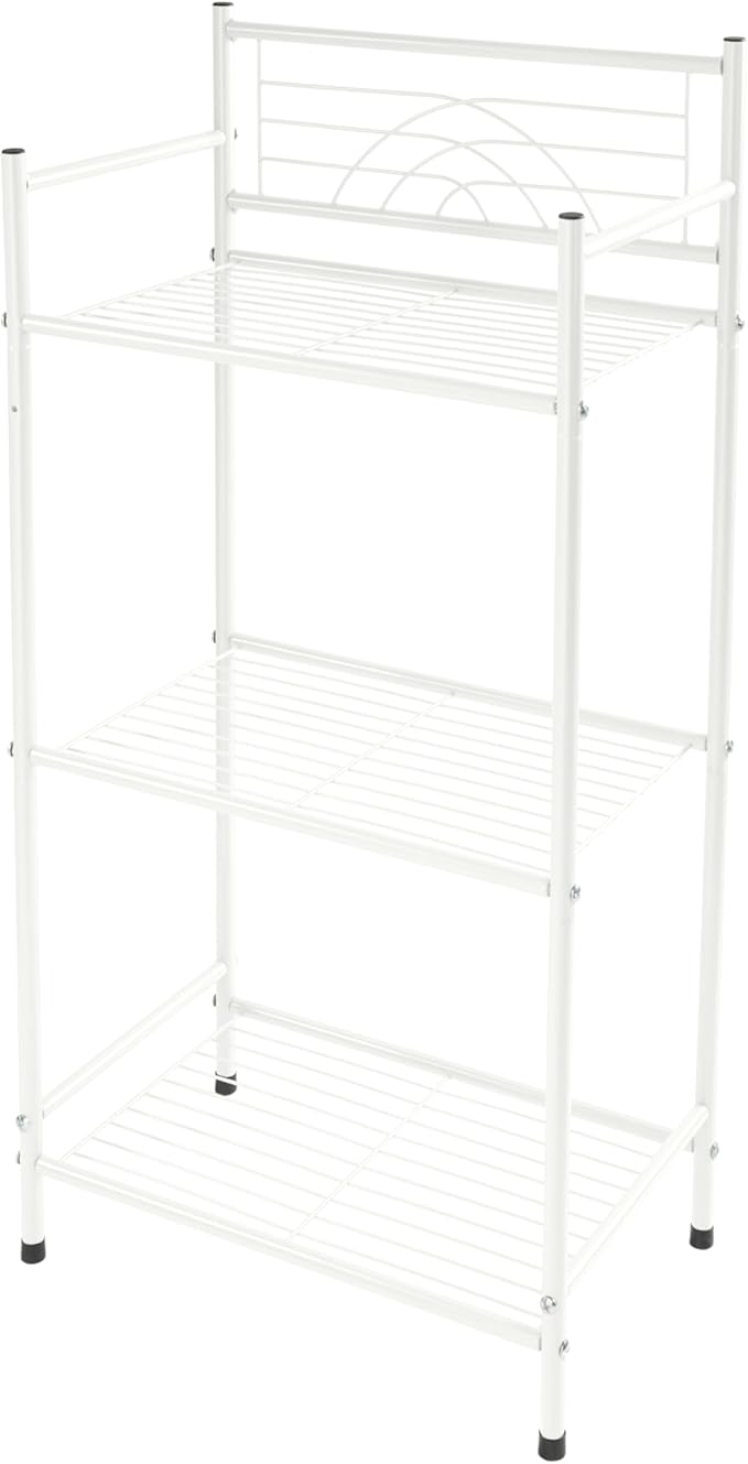 Bath Bliss 3 Tier Freestanding Bathroom Storage Shelf, White Metal Organizer Rack | Rust Resistant Space Saving Bathroom Stand | Toilet Paper Towel Holder | Bathroom Organizer for Small Spaces
