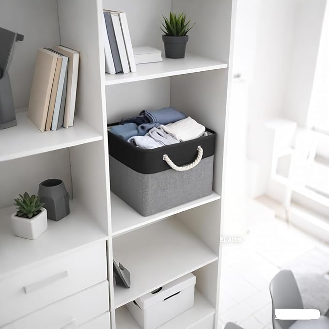 Fabric Storage Cubes, 11 inch cube storage bin with Handles, 11x11cube storage organizer bins, Collapsible Storage Bins for Shelves and Home, Cubby Storage Bins (Black-Gray, 10.5x10.5x11in)