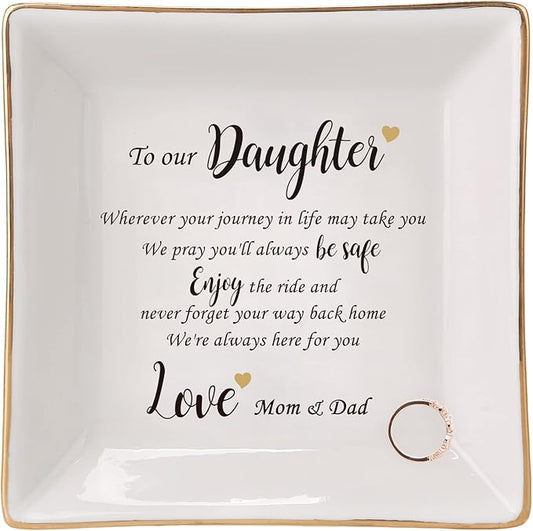 HOME SMILE Engagement Wedding Gifts for Daughter From Parents,Daughter Ringt Dish Jewelry Tray-Birthday,Valentine Christmas Gifts for Daughter From Mom and Dad