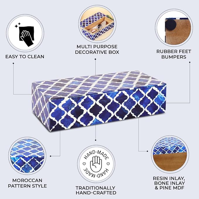 Handicrafts Home Decorative Storage Box 10x4.5 – Remote Control Holder, Jewelry Organizer, Modern Decorative Box with Lid, Boho Chic Home Décor Accent, Vintage Memory Box for Living Room Shelf Décor