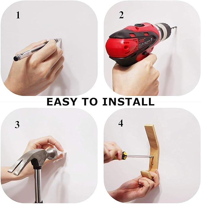 4 Pack Natural Wood Coat Hanger, Wall Hooks Mounted for Coats, Hats, Bags, Towels.