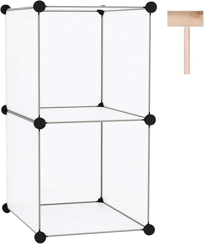 C&AHOME Cube Storage, 2-Cube Organizer Unit, Plastic Closet Storage Shelf, DIY Bookshelf, Modular Bookcase, Cabinet Ideal for Bedroom, Living Room, Office, 12.4" L x 12.4" W x 24.8" H White SBTM3002A