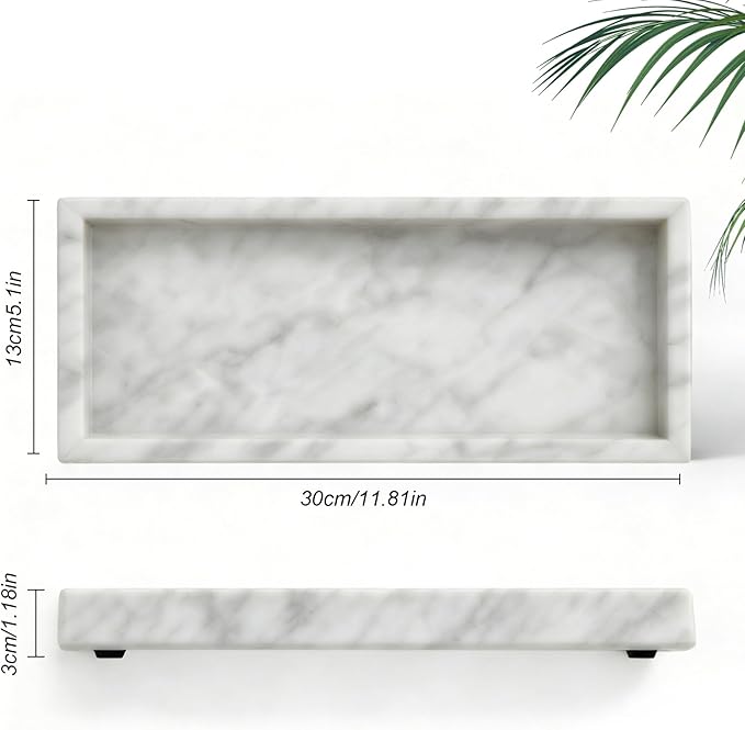 Natural Marble Tray, Stone Tray for Bedroom/Bathroom/Kitchen/Vanity Countertop, Jewelry Tray for Rings Earrings Necklace Bracelet Watch, Room Decor Aesthetic