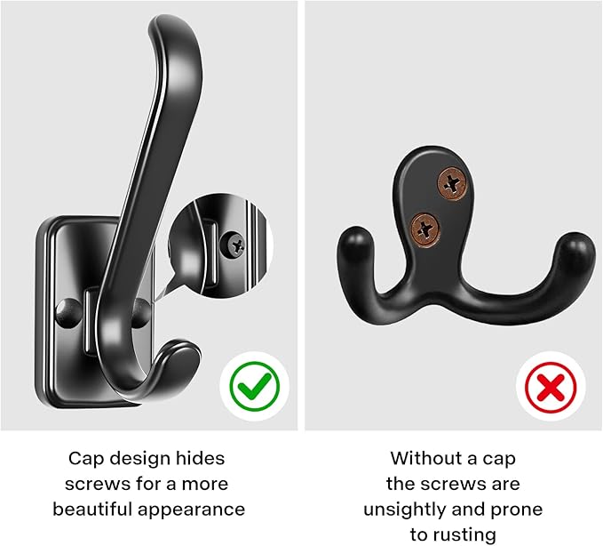 Coat Hooks Wall Mount Heavy Duty - Metal Towel Hooks With Concealed Screw Design Matte Black Wall Hooks for Hanging Towel, Key, Robe, Scarf, Garage Entryway Closet Mudroom Bathroom (6, Black)