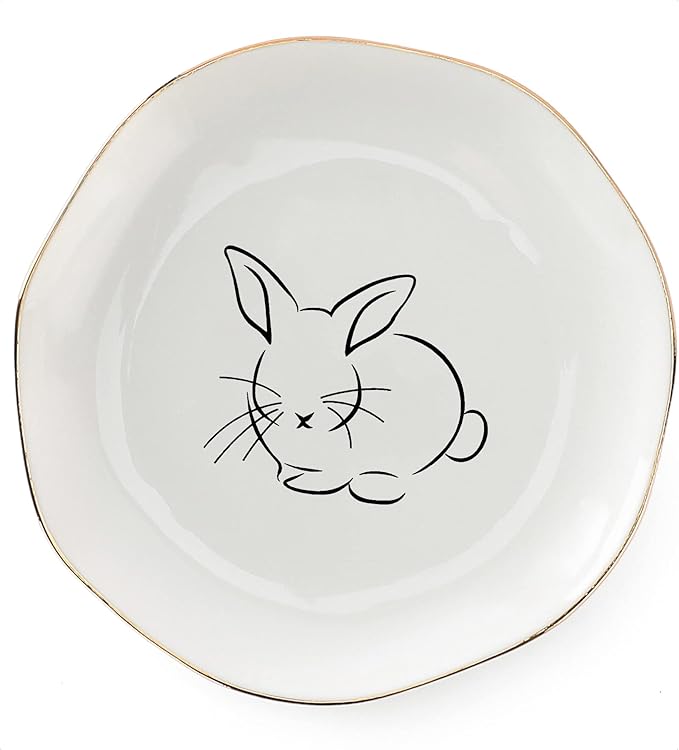 HOME SMILE Bunny Ring Dish,Rabbit Jewelry Tray,Easter Gifts for Women,Ceramic White,4"