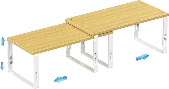 Expandable Kitchen Cabinet Organizer Shelves â Stackable Adjustable Metal and Wood Storage Racks for Countertop, Pantry, Garage Set of 2 Spice Rack â Easy Assembly, Space-Saving(1 Pack/Large/White)