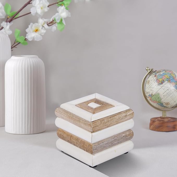 Handicrafts Home Decorative Storage Box with Lid– 4x4x4” Modern Home Decor Organizer, Memory Box & Jewelry Storage- Decorative Boxes for Living Room & Shelf Decor- Drancy Ribbed