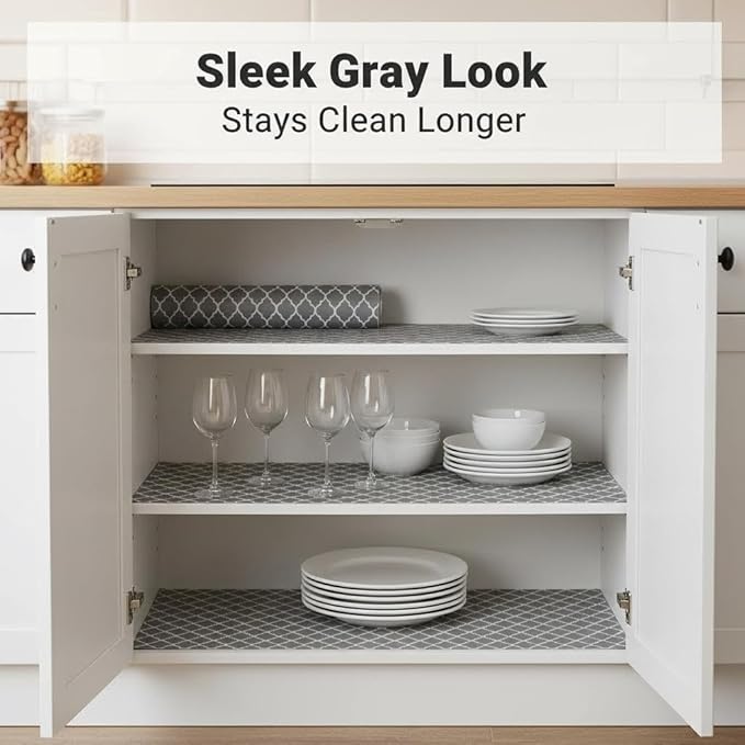 Coavas Extra Grip Thickened Shelf and Drawer Liner - Non-Adhesive Non-Slip Waterproof Mats for Kitchen Cabinets, Drawers, Shelves, Dresser & Cupboard, Easy Cut DIY (Gray, 12IN x 10FT)