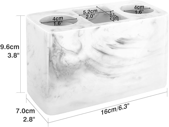 Luxspire Electric Toothbrush Holder, 3 Slots Large Marble Toothbrush Toothpaste Stand, Resin Storage for Bathroom Accessories Vanity Counter Sink Organizer Caddy Marble Style- Ink White