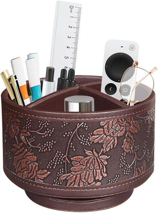 Pen Holder for Desk Organizers and Accessories, 360 Swivel TV Remote Control Holder for Table, Nightstand Organizer Caddy for Art/ Office Supplies/ Stationery, Bedside Decorations for Living Room